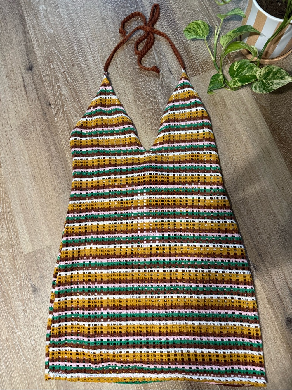 Womenâs Wild Fable Striped crochet style Swim Cover Coverup Size Small NWT